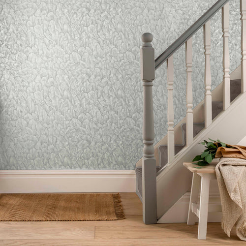 Tranquil Mist Grey Luxury Feather Wallpaper