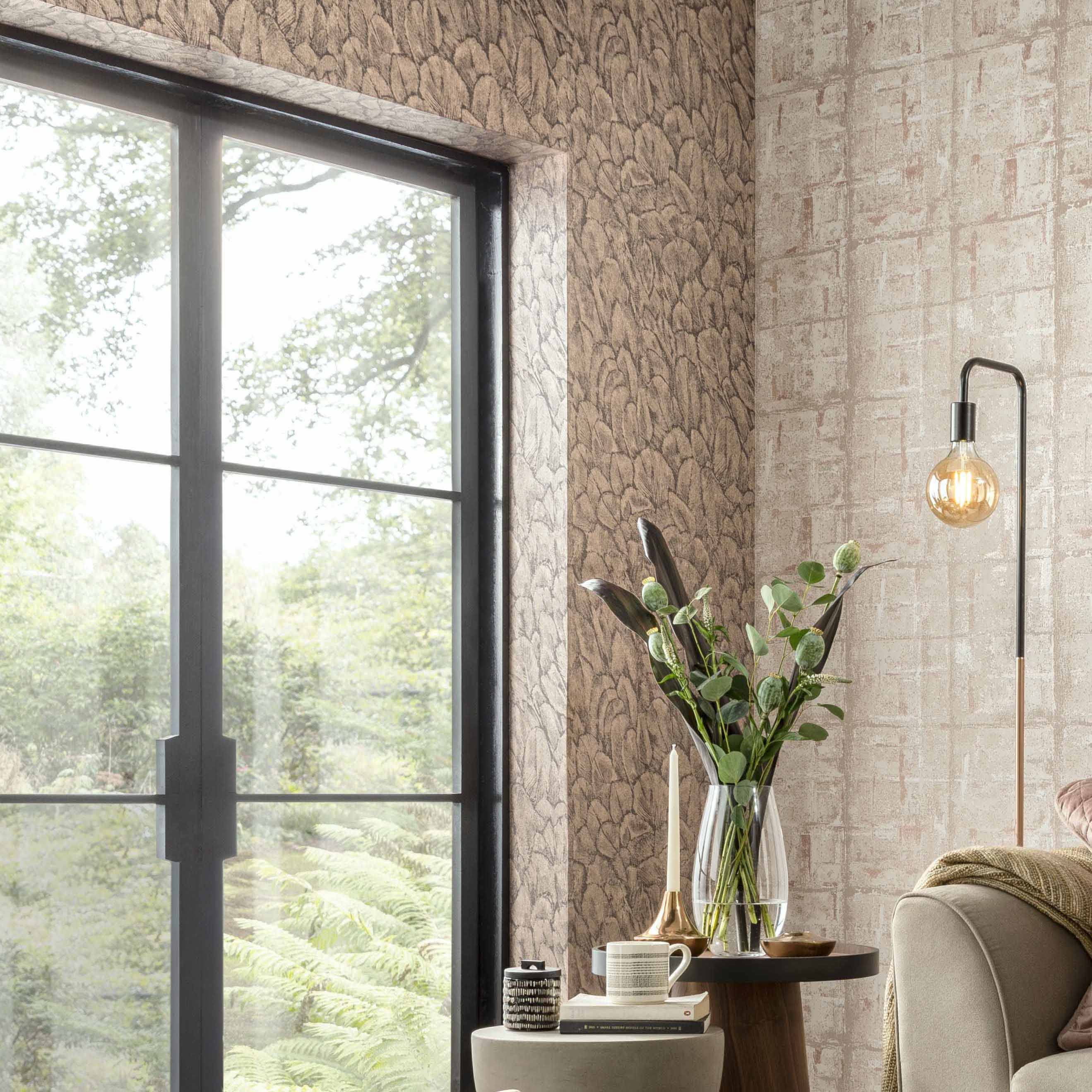 Tranquil Beach Copper Luxury Feather Wallpaper