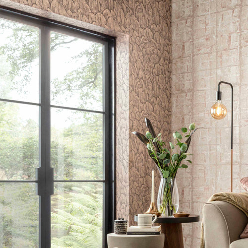 Tranquil Beach Copper Luxury Feather Wallpaper