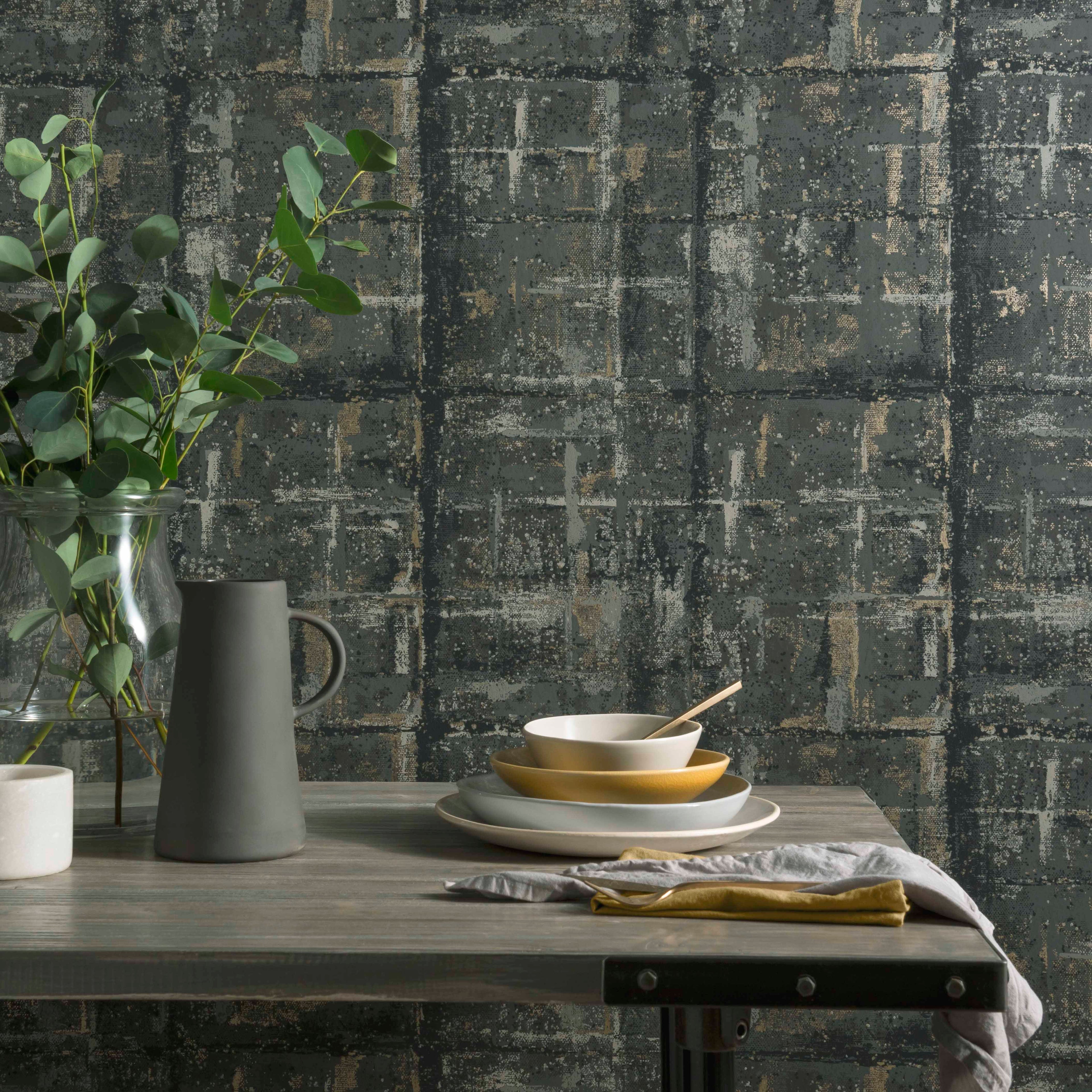 Patina Jet Black Luxury Textured Wallpaper