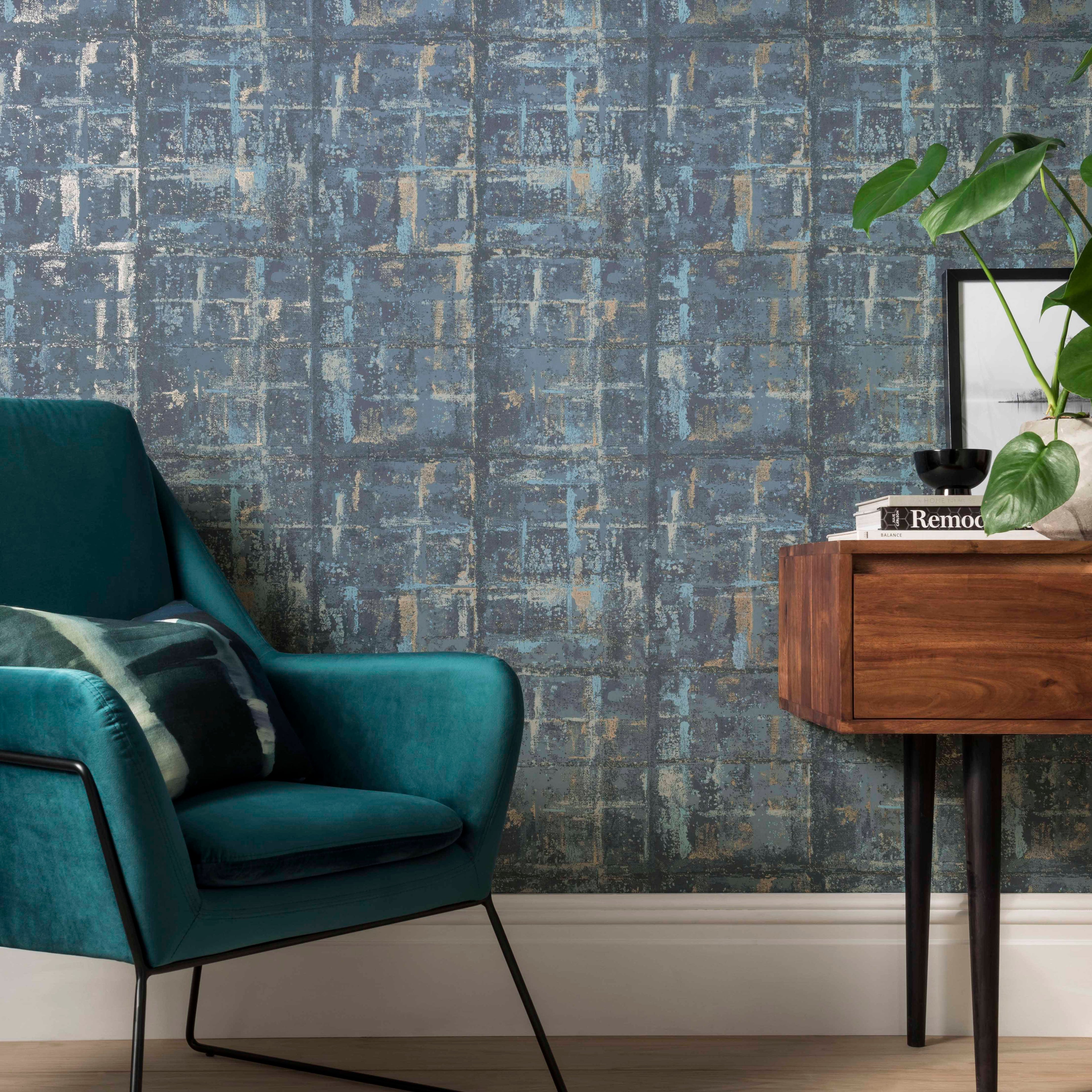 Patina Lagoon Blue Luxury Textured Wallpaper