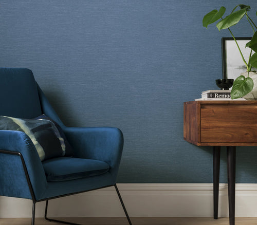 Raffia Lagoon Blue Luxury Plain Wallpaper