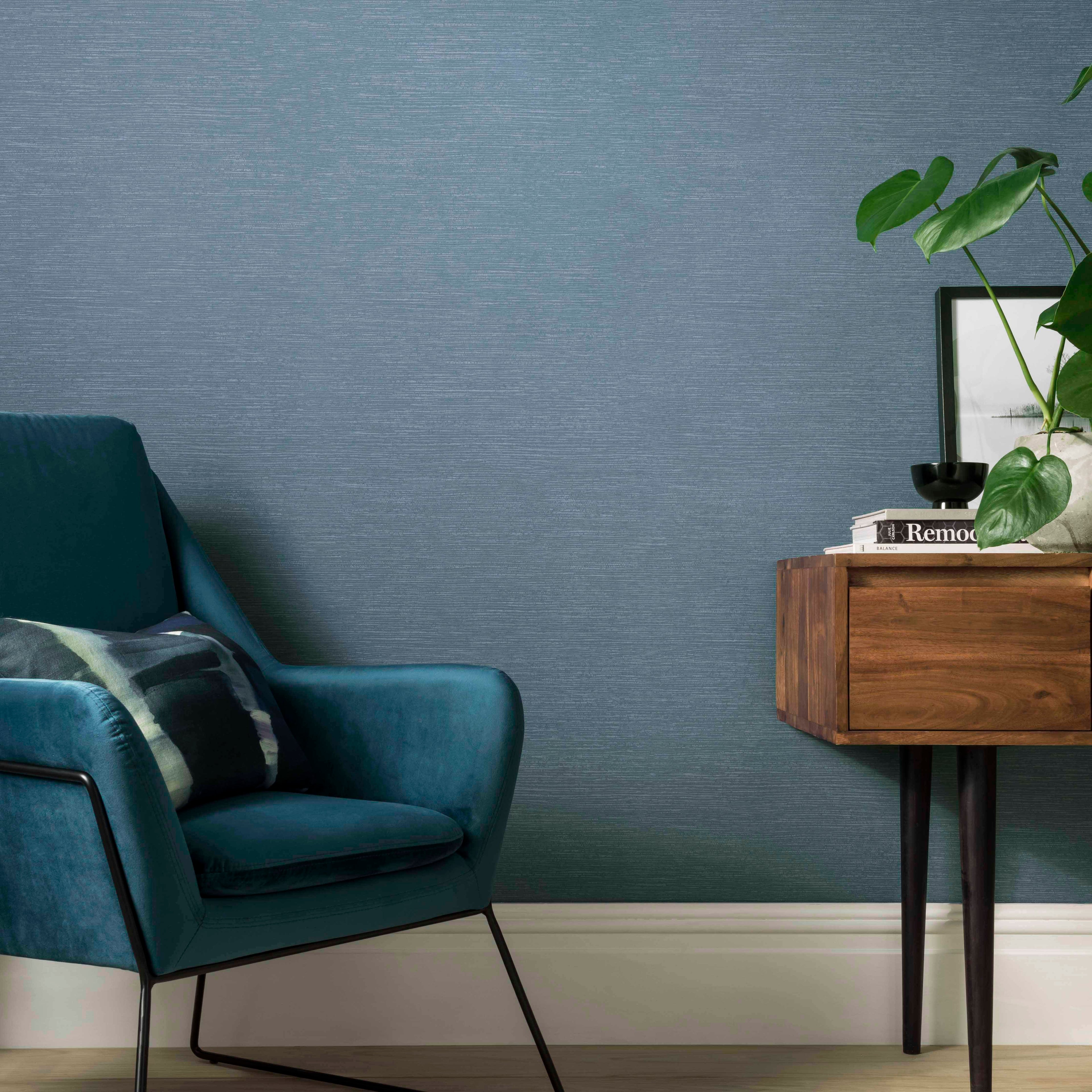 Raffia Lagoon Blue Luxury Plain Wallpaper