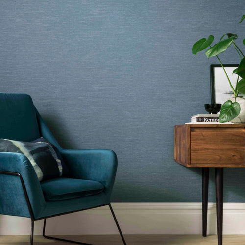 Raffia Lagoon Blue Luxury Plain Wallpaper