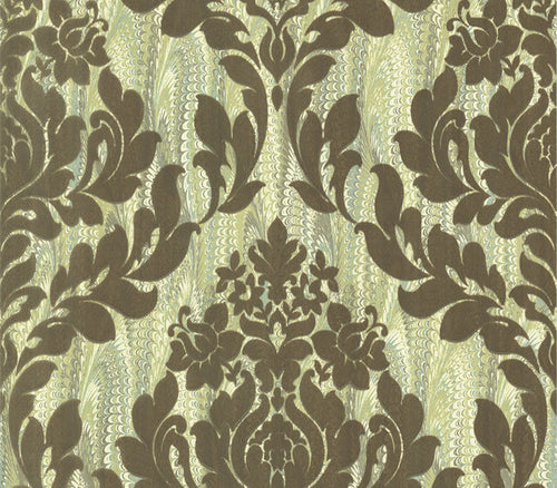Faversham Moss Green Luxury Flock Wallpaper