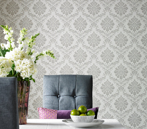 Broughton Grey Luxury Damask Wallpaper