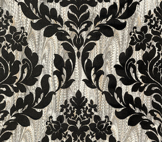 Faversham Charcoal Black Luxury Flock Wallpaper