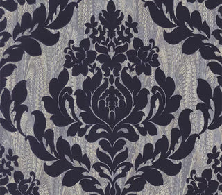 Faversham Navy Blue Luxury Flock Wallpaper