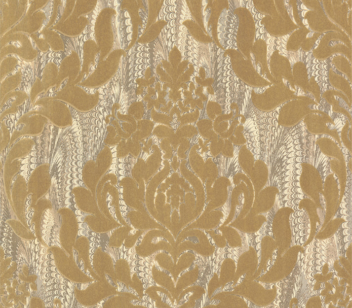Faversham Natural Gold Luxury Flock Wallpaper