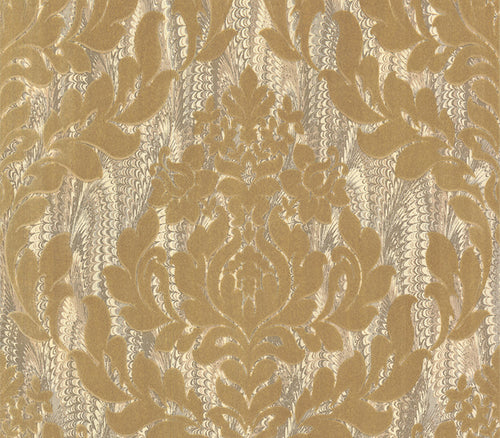 Faversham Natural Gold Luxury Flock Wallpaper
