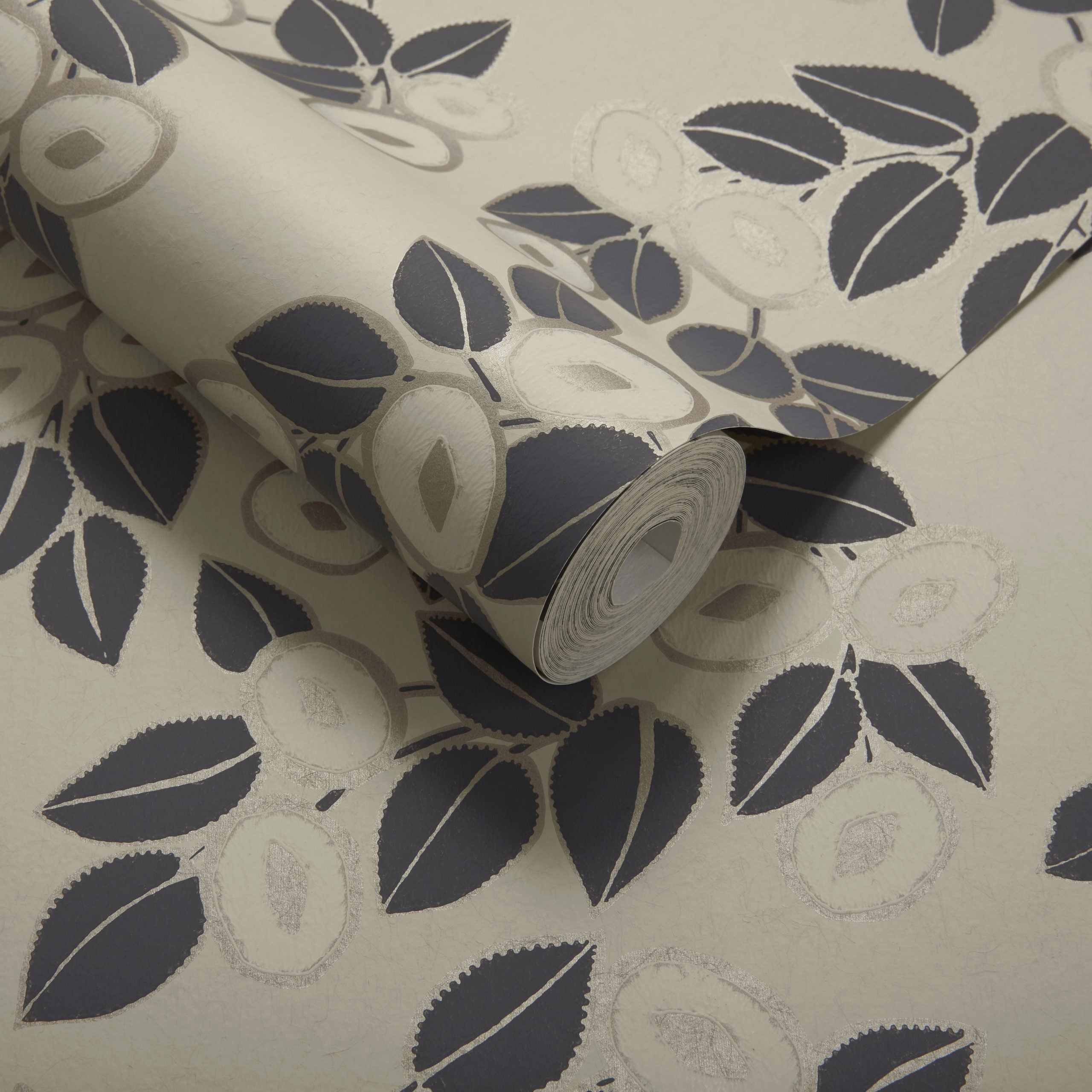 Rosetta Jet Black Luxury Leaf Wallpaper