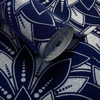 Astoria Midnight Blue Luxury Flock Wallpaper