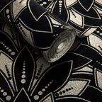 Astoria Jet Black Luxury Flock Wallpaper