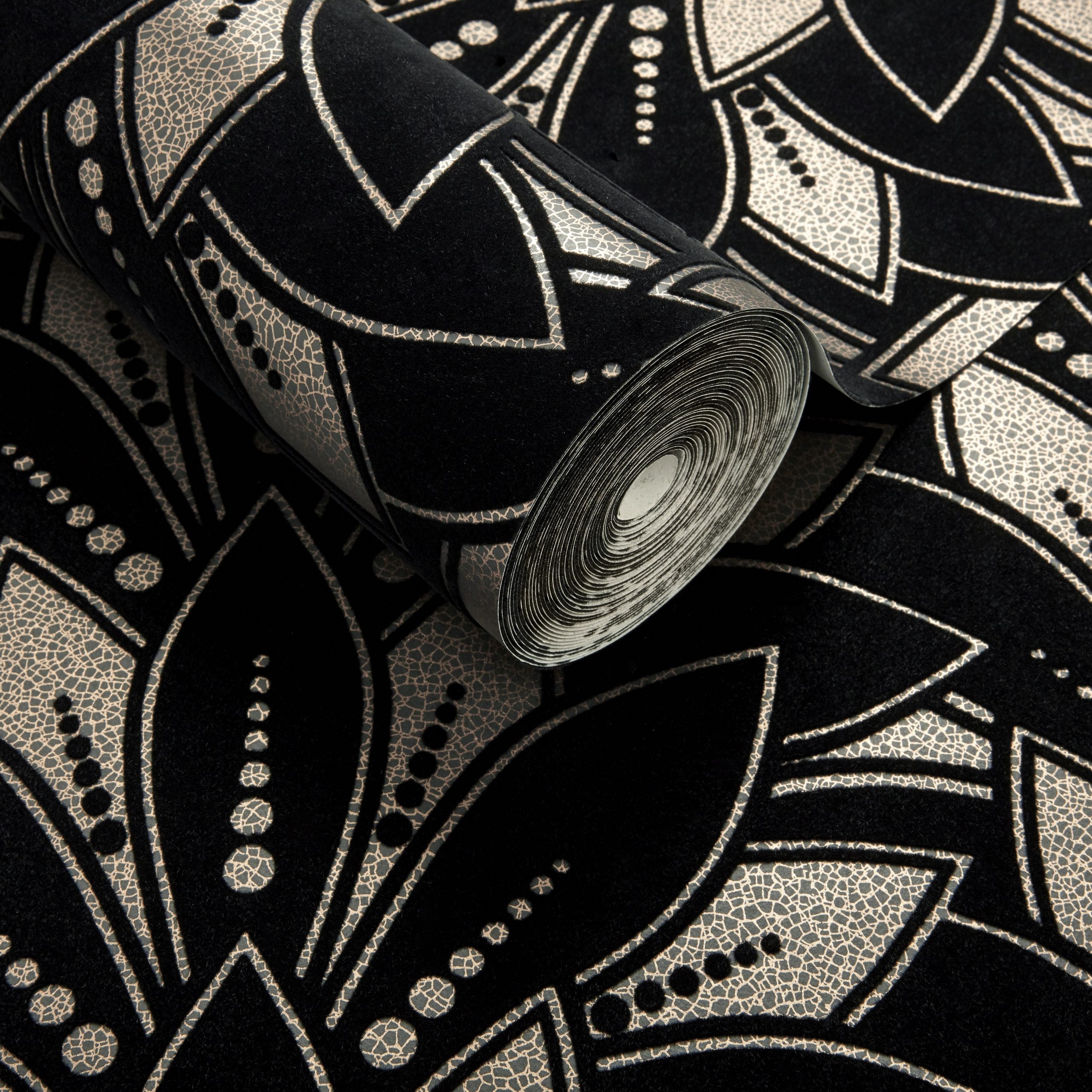 Astoria Jet Black Luxury Flock Wallpaper