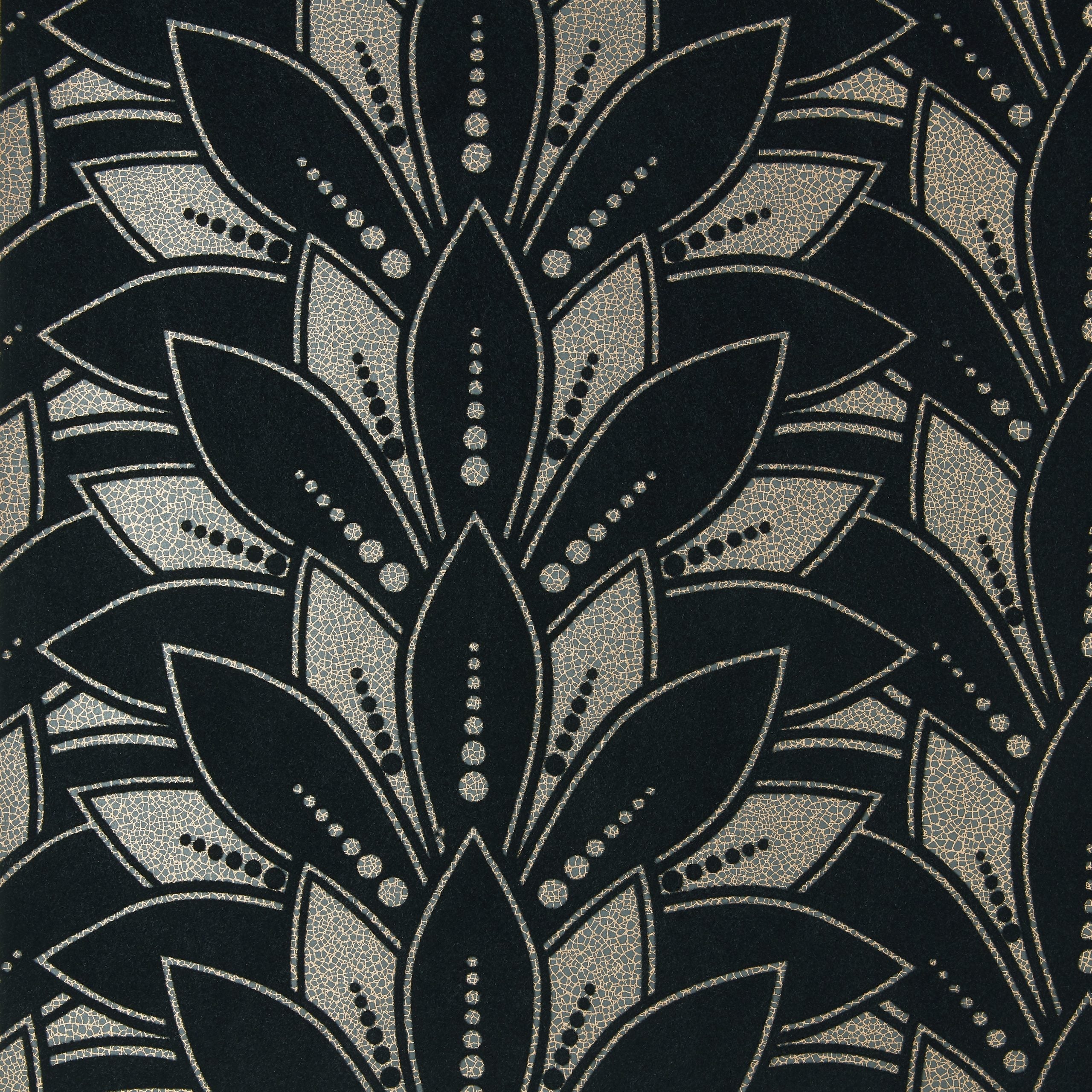Astoria Jet Black Luxury Flock Wallpaper
