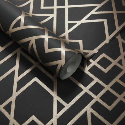 Metro Jet Black and Gold Luxury Geometric Wallpaper