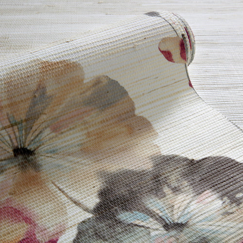 Water Lilies Bracken Luxury Floral Grasscloth Wallpaper