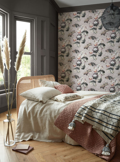 Water Lilies Chamomile Pink Luxury Floral Wallpaper