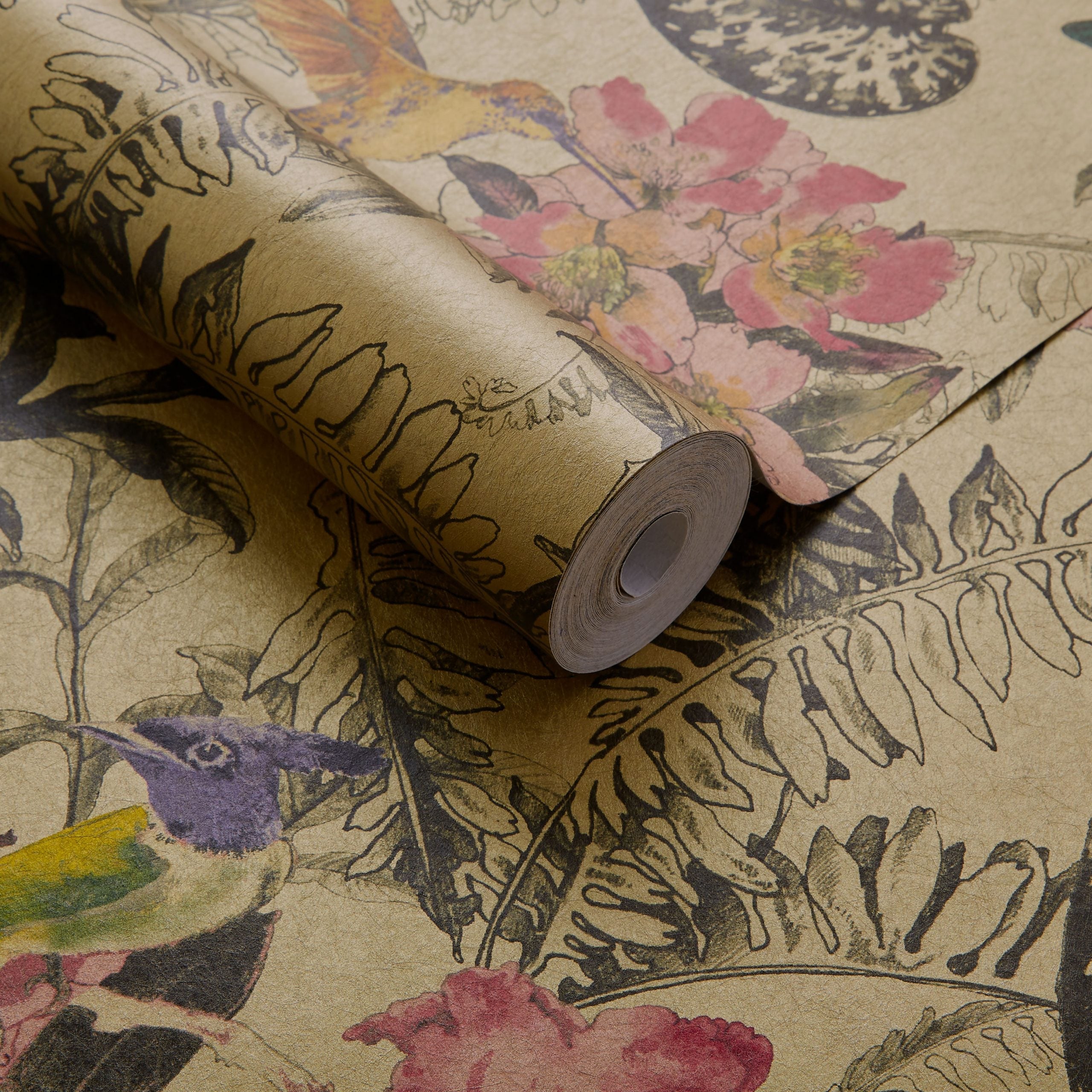 Hedgerow Bracken Gold Luxury Feature Wallpaper