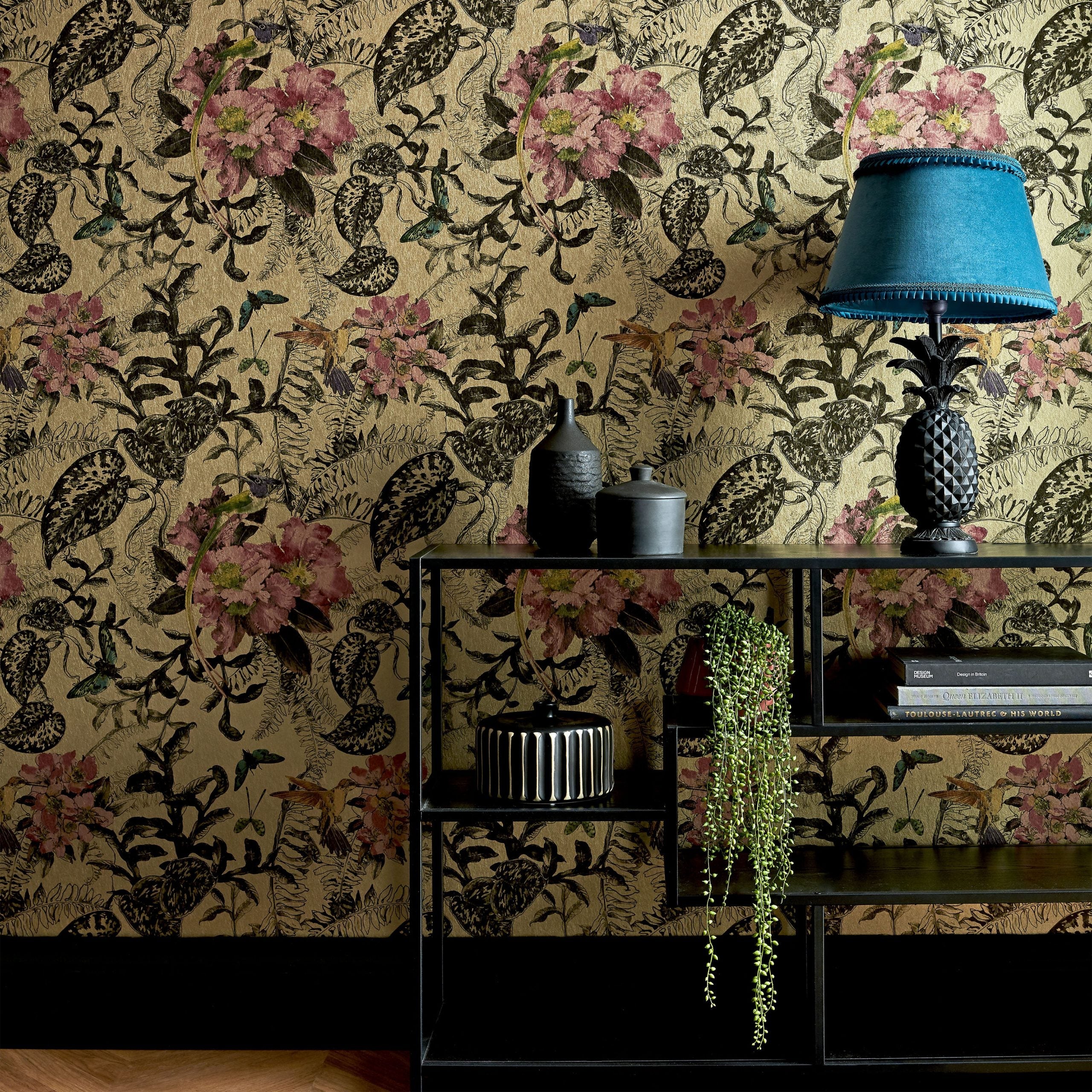 Hedgerow Bracken Gold Luxury Feature Wallpaper