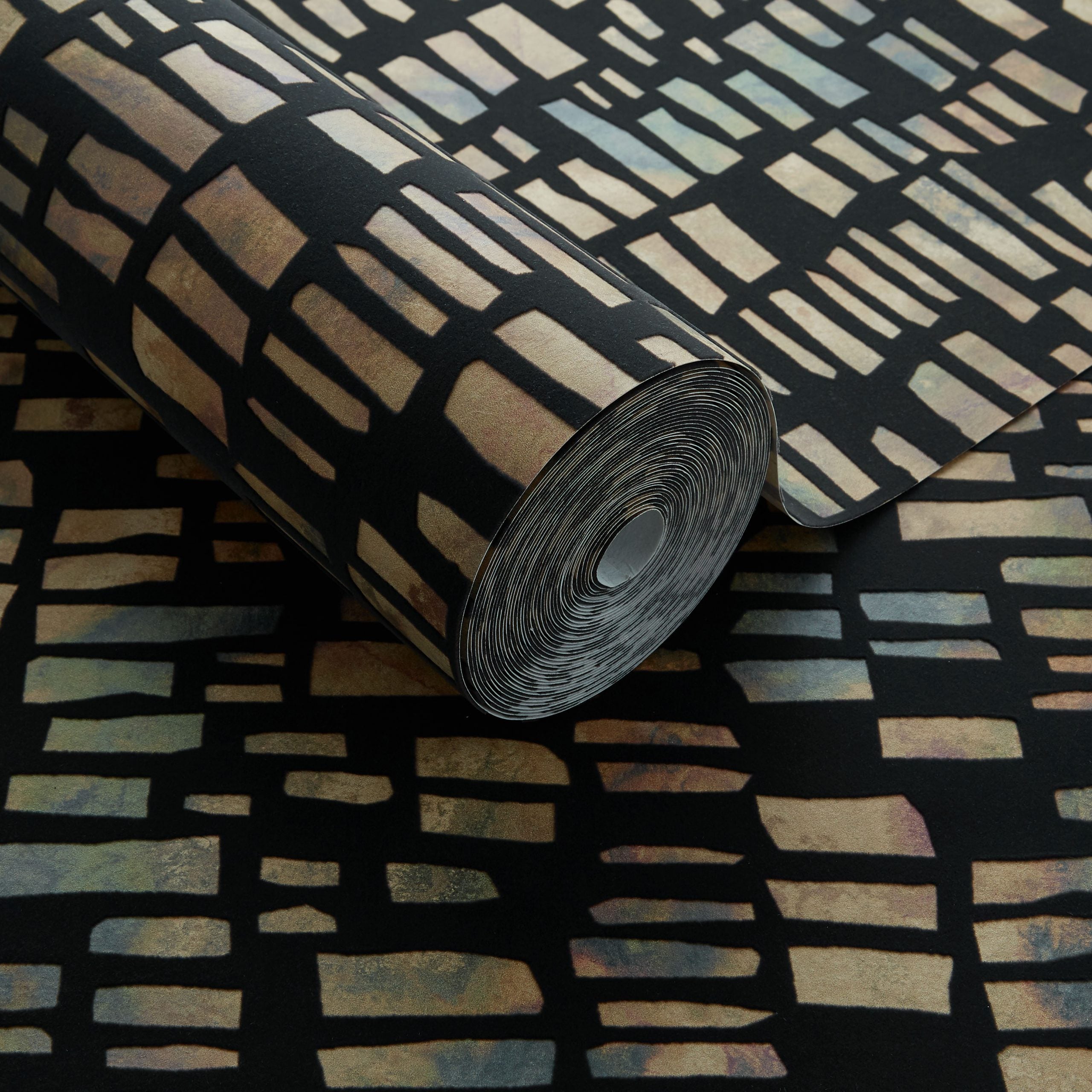 Fusion Bracken Black Luxury Flock Wallpaper