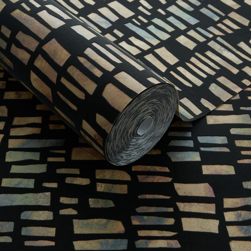 Fusion Bracken Black Luxury Flock Wallpaper