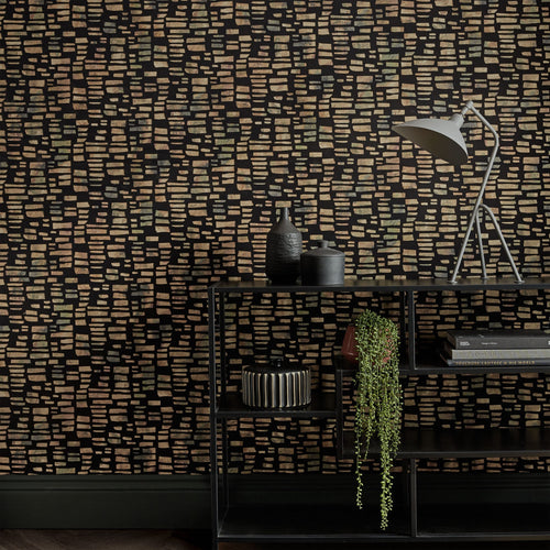 Fusion Bracken Black Luxury Flock Wallpaper