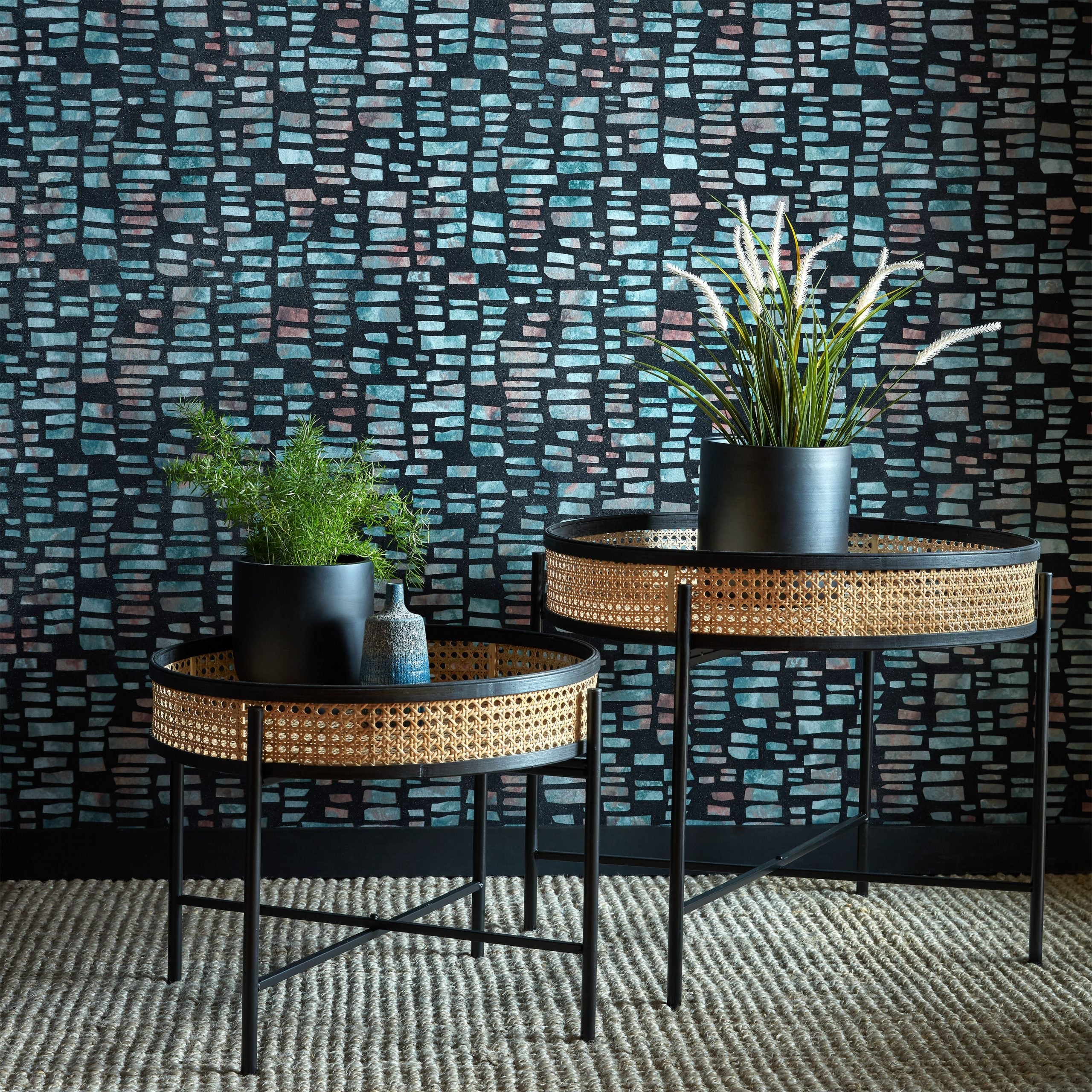 Fusion Mineral Black Luxury Flock Wallpaper
