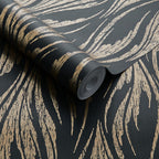 Ripple Bracken Gold and Black Luxury Feature Wallpaper
