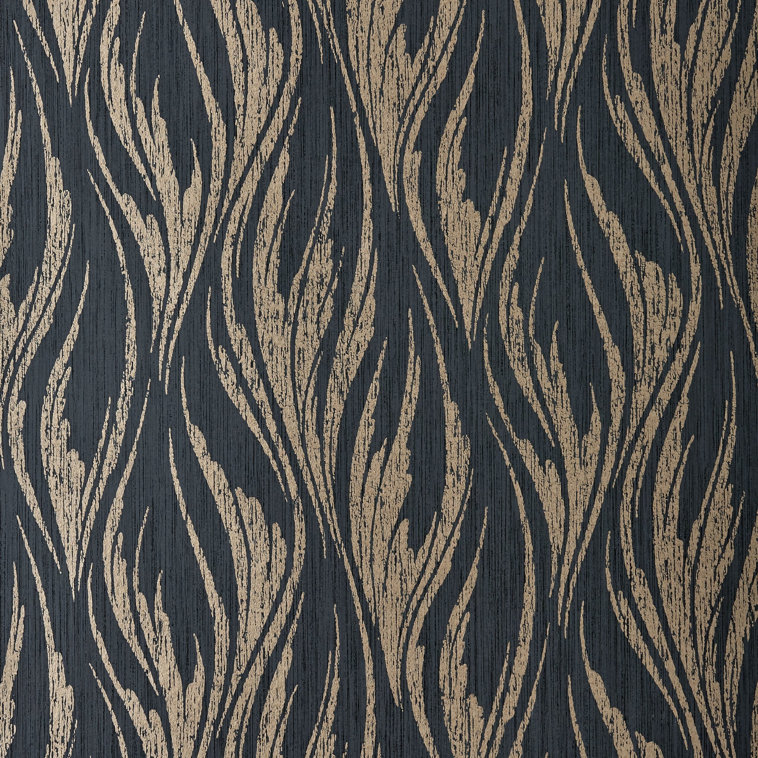Ripple Bracken Gold and Black Luxury Feature Wallpaper