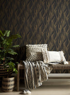 Ripple Bracken Gold and Black Luxury Feature Wallpaper