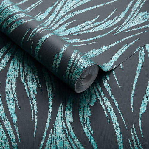 Ripple Mineral Green and Black Luxury Feature Wallpaper