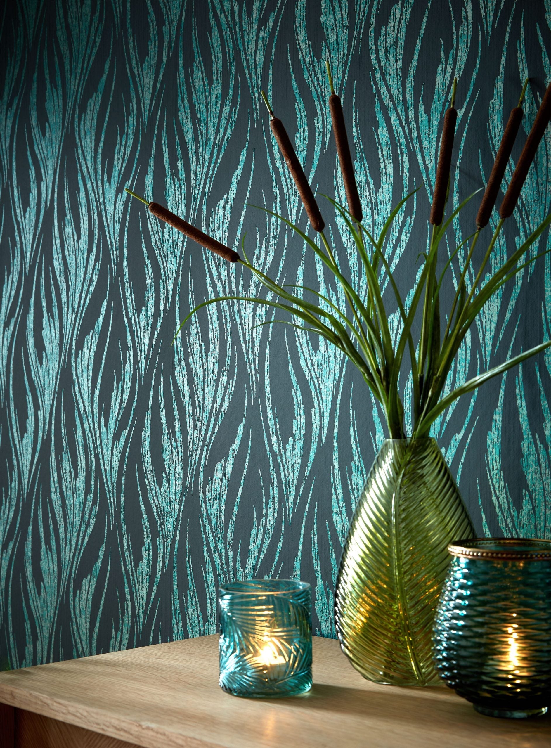 Ripple Mineral Green and Black Luxury Feature Wallpaper