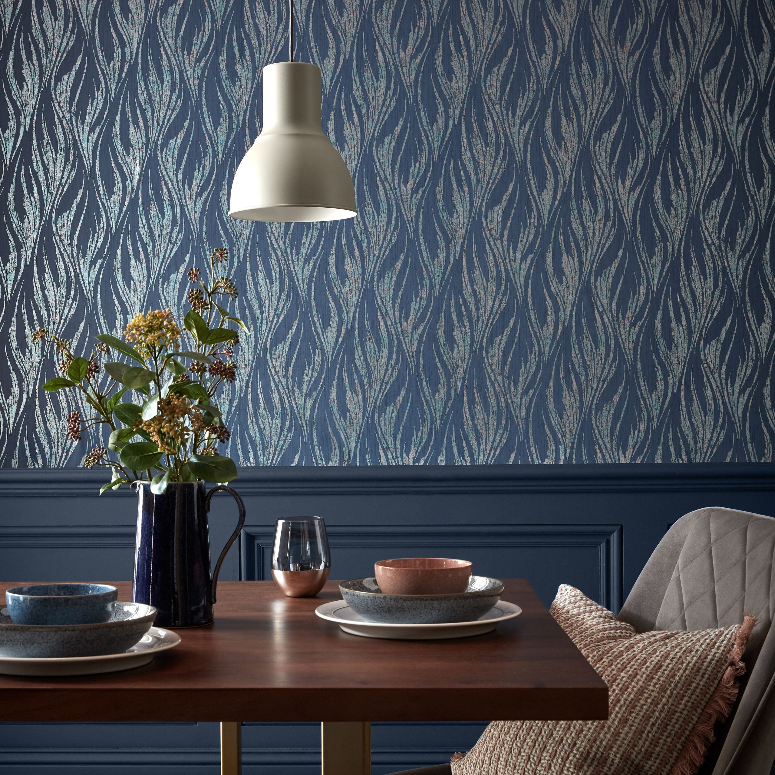 Ripple Blue Dusk Luxury Feature Wallpaper