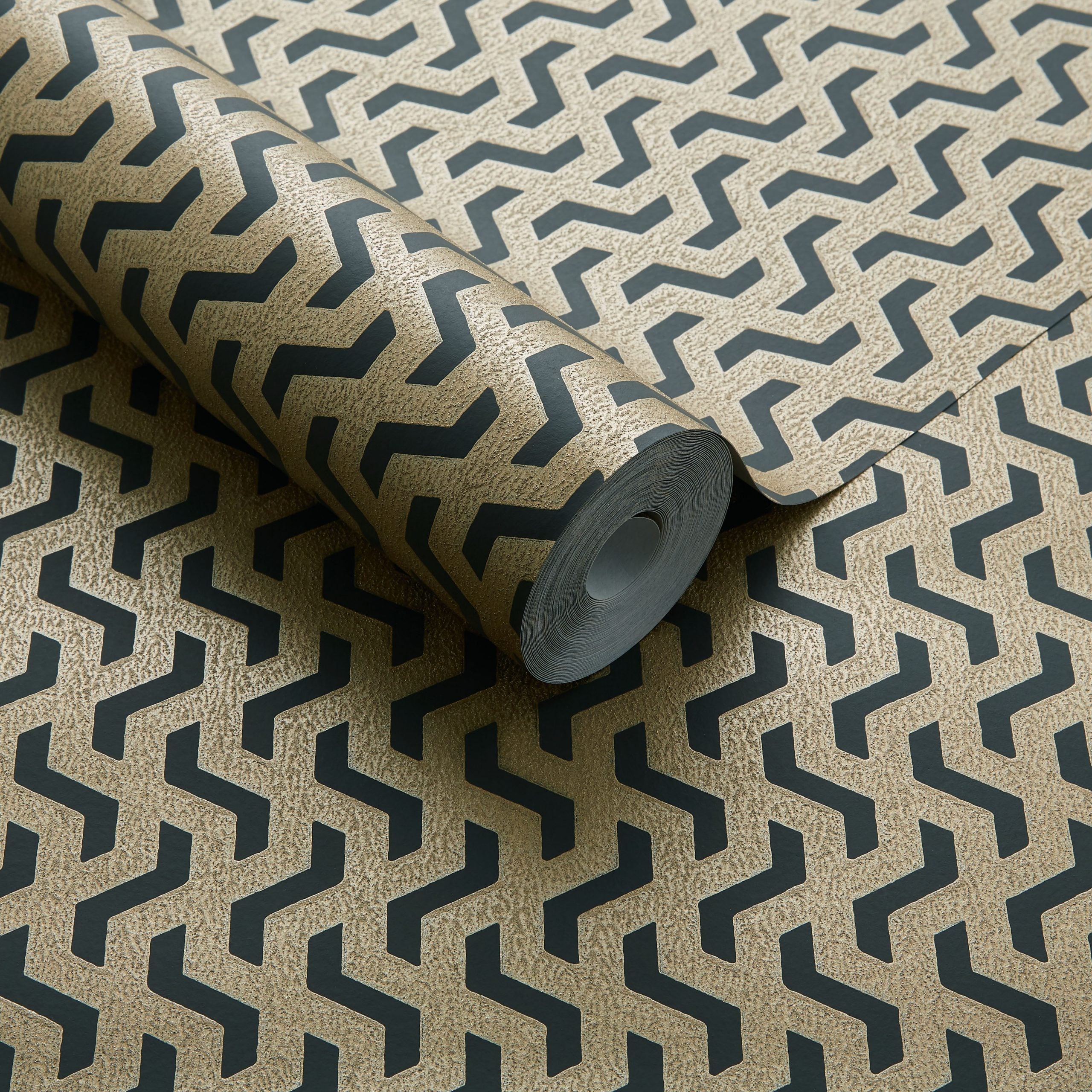 Rattan Bracken Gold and Black Luxury Geometric Wallpaper