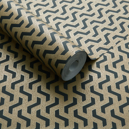 Rattan Bracken Gold and Black Luxury Geometric Wallpaper