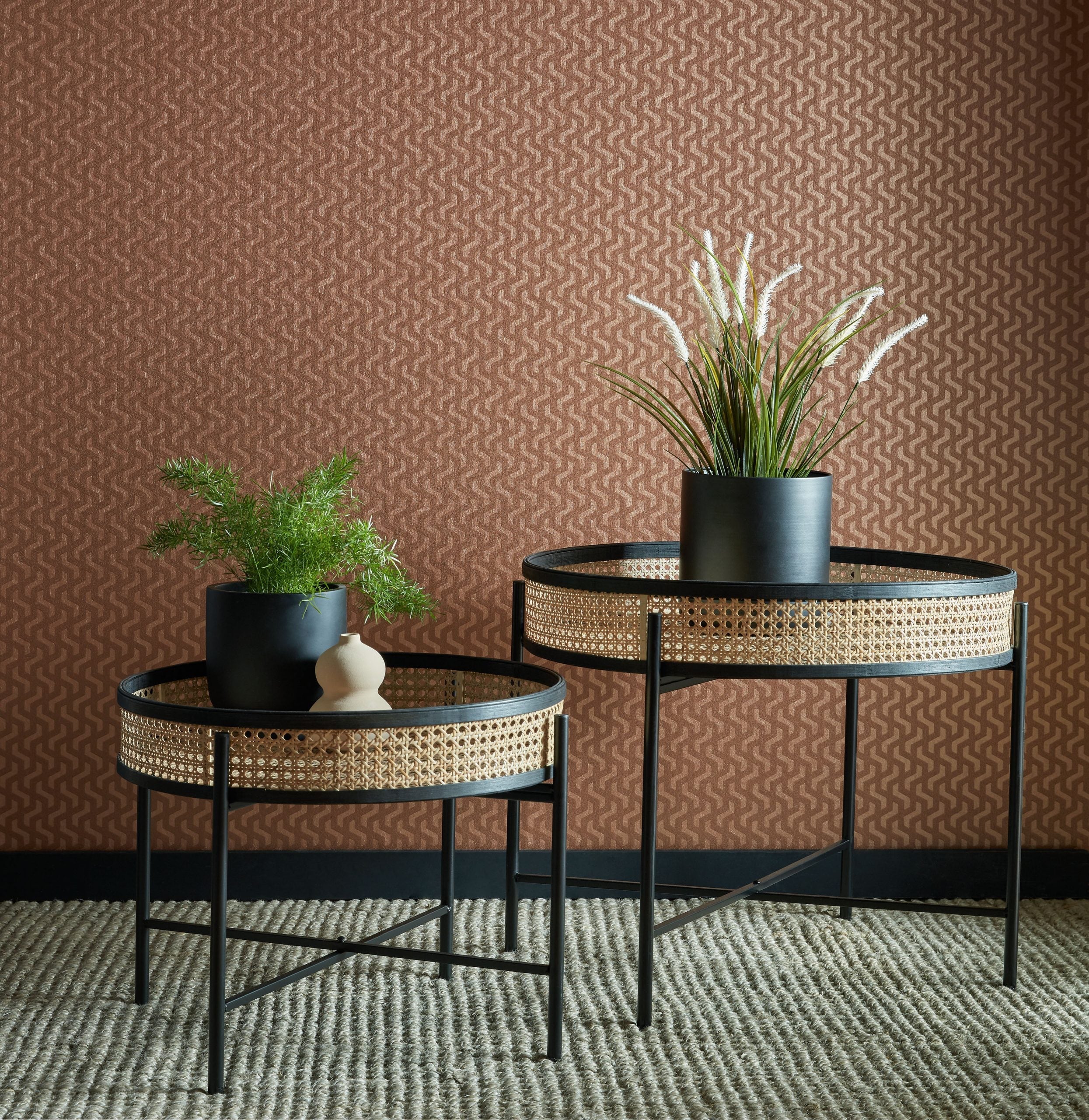 Rattan Burnt Orange Luxury Geometric Wallpaper