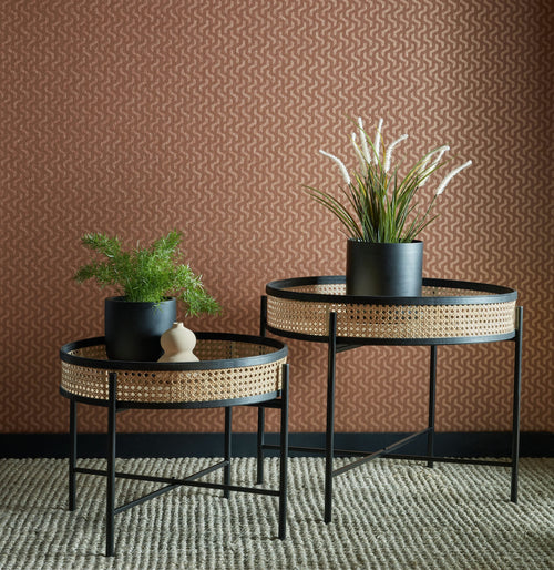 Rattan Burnt Orange Luxury Geometric Wallpaper