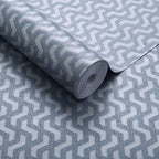 Rattan Blue Dusk Silver Luxury Geometric Wallpaper