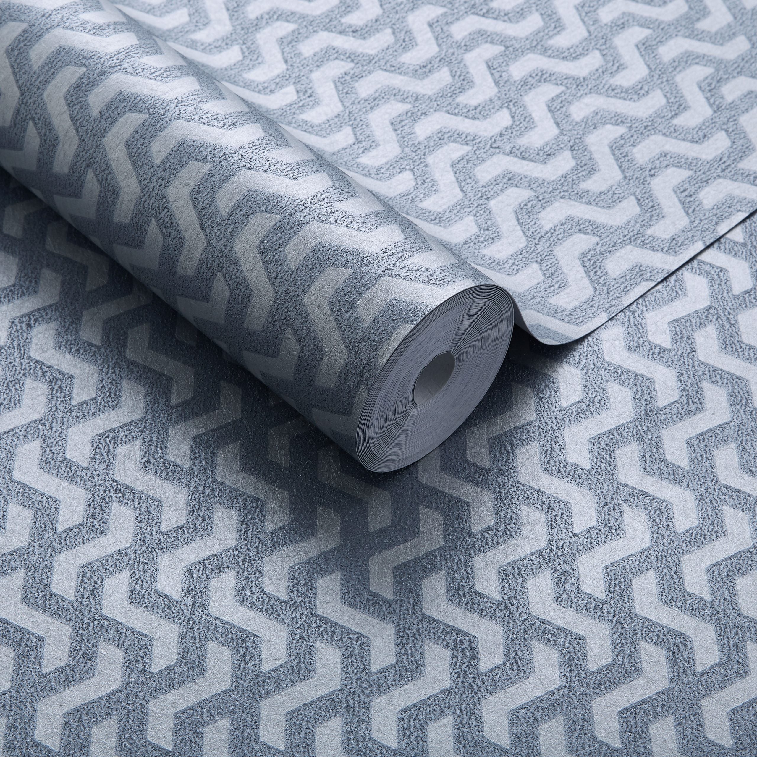 Rattan Blue Dusk Silver Luxury Geometric Wallpaper