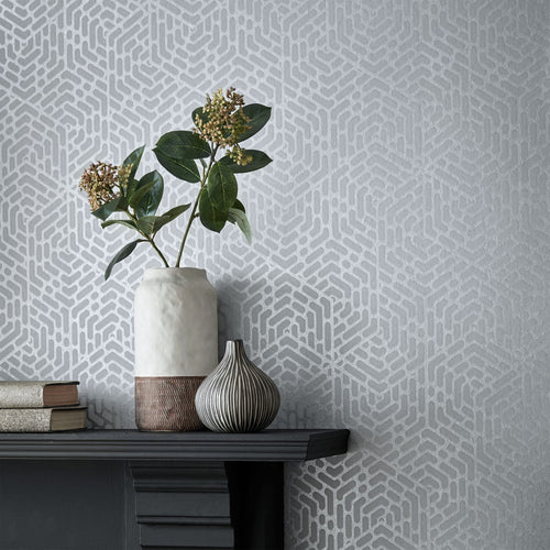 Willow Silver Luxury Geometric Wallpaper