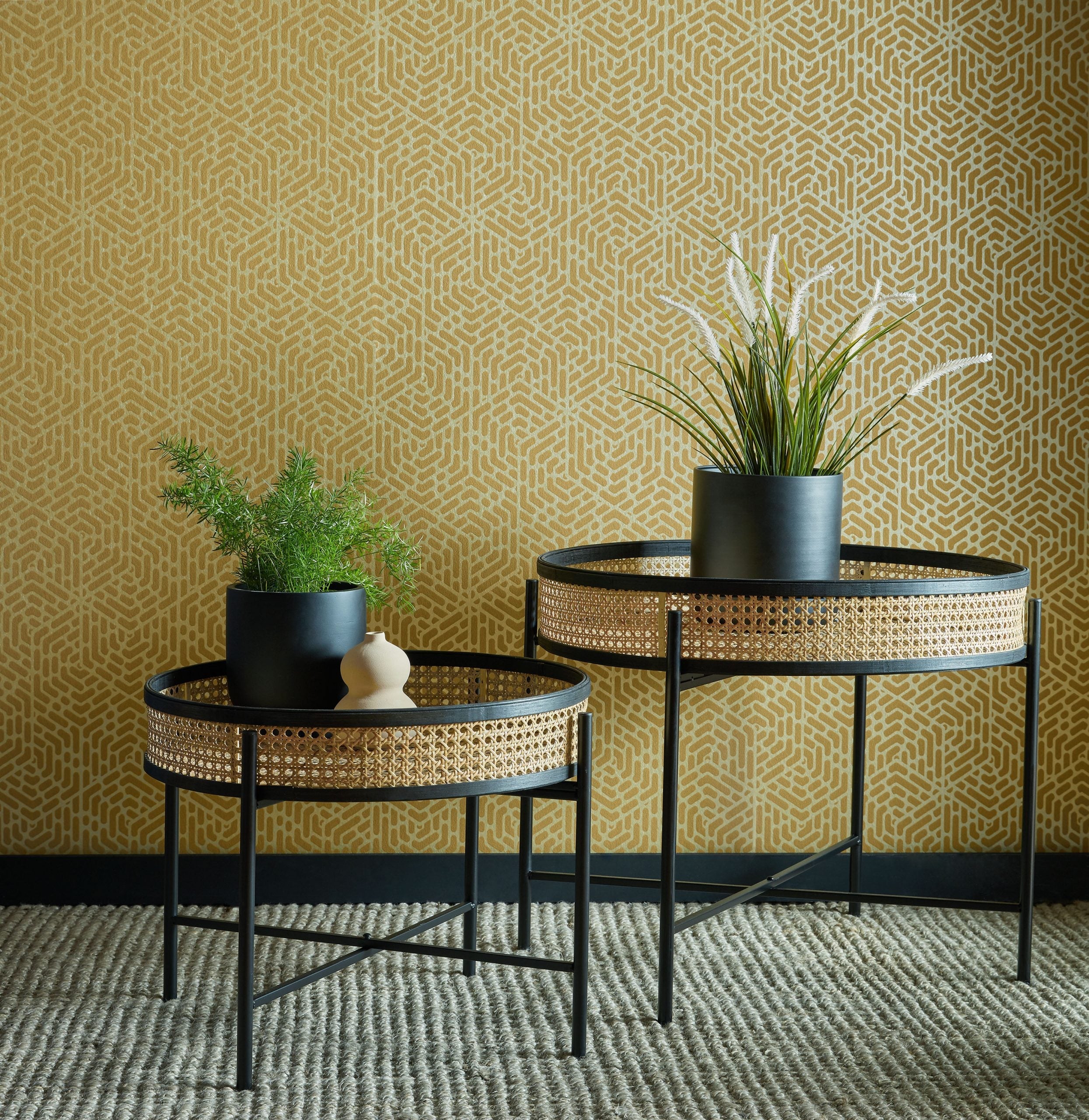 Willow Honey Yellow Luxury Geometric Wallpaper