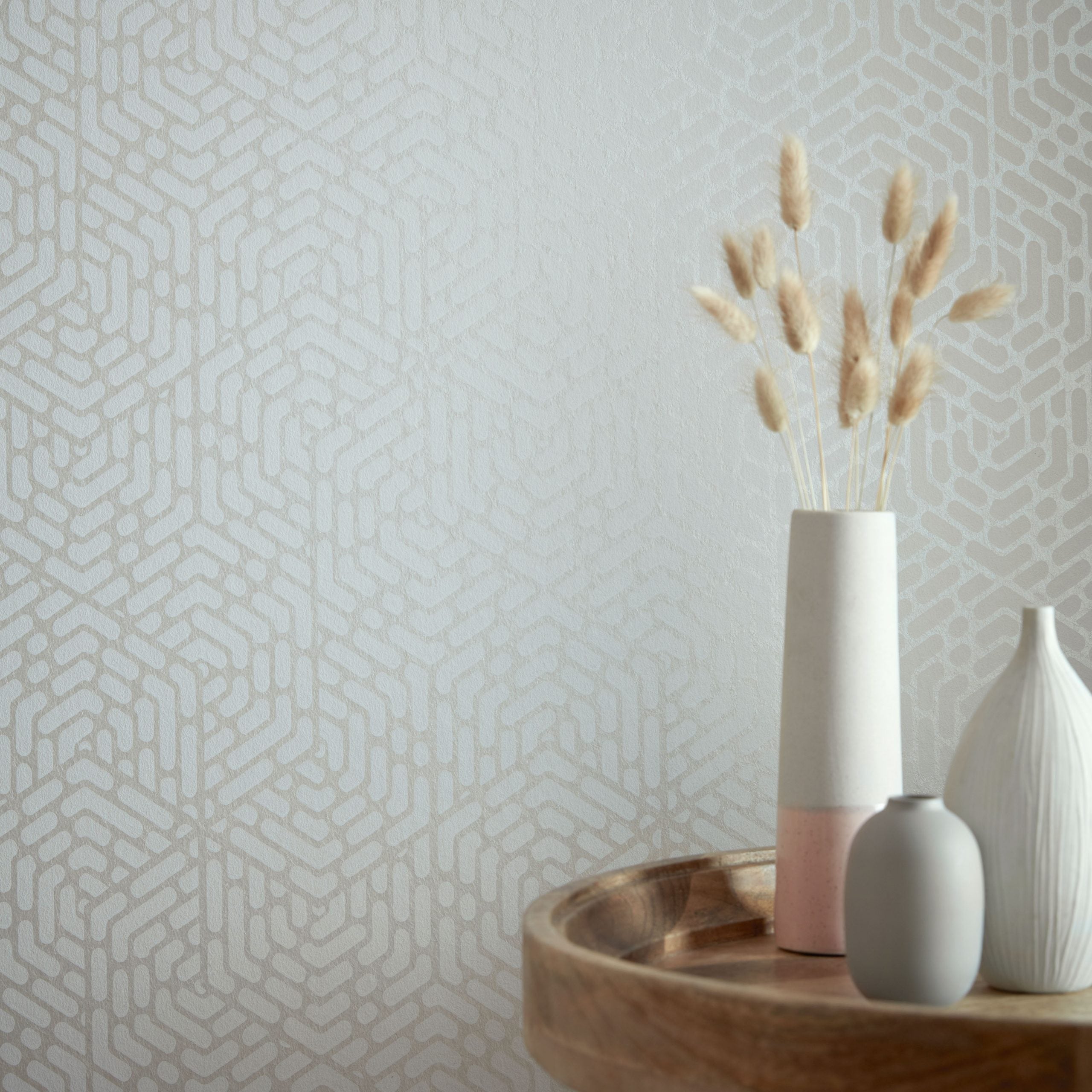 Willow Pearl Cream Luxury Geometric Wallpaper