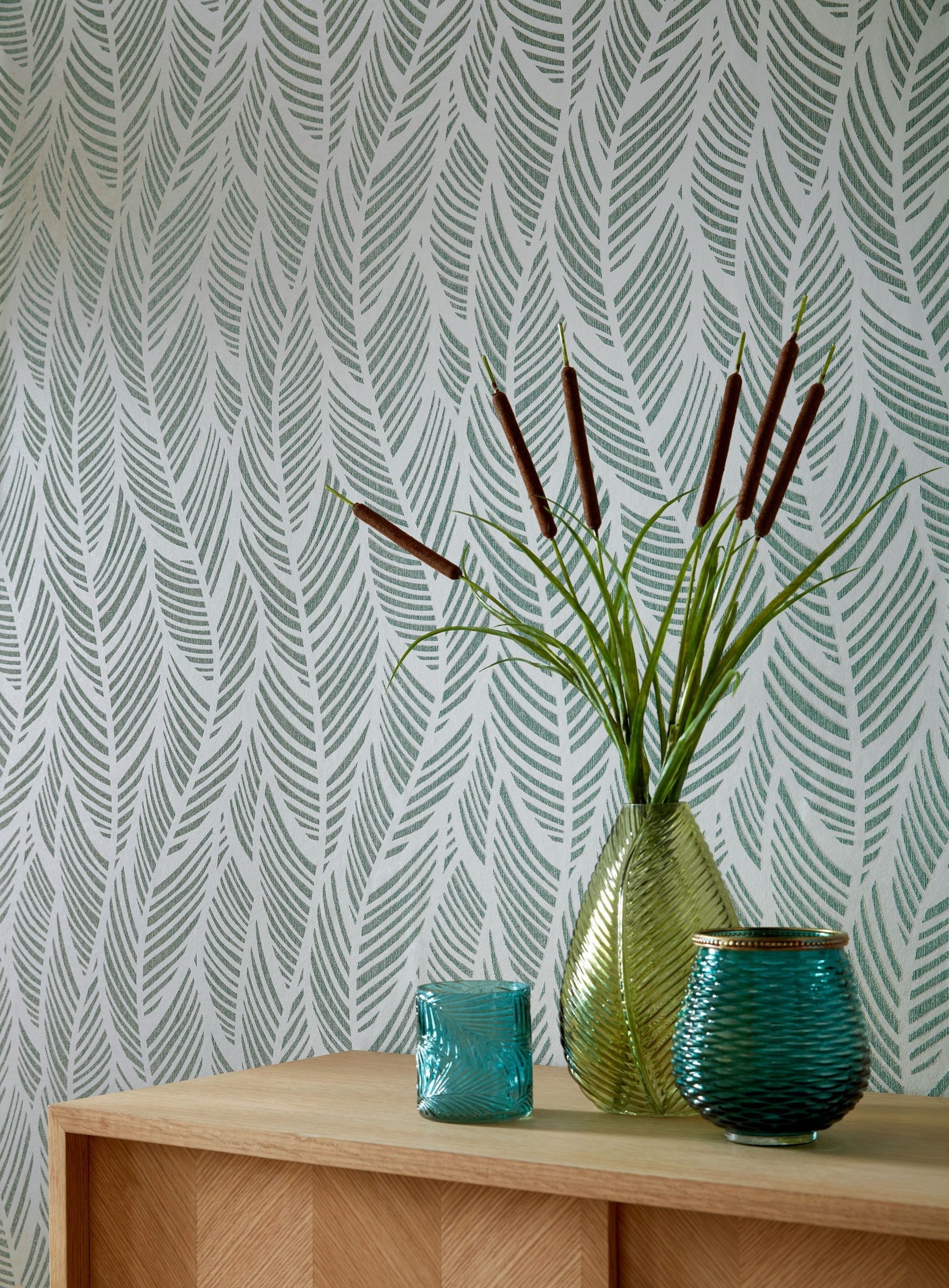 Bramble Mineral Green Luxury Bead Wallpaper