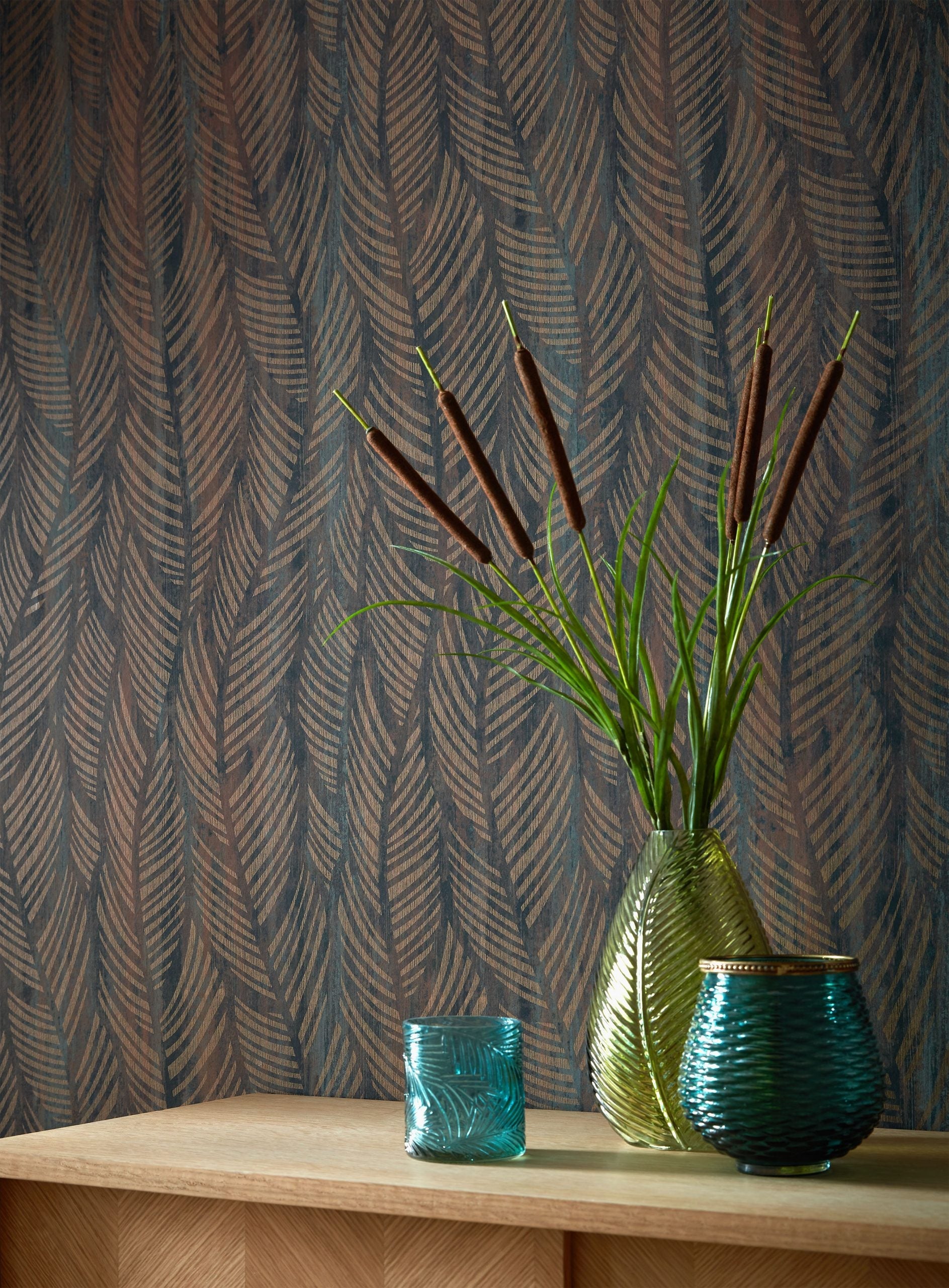 Bramble Caramel Brown Luxury Leaf Wallpaper