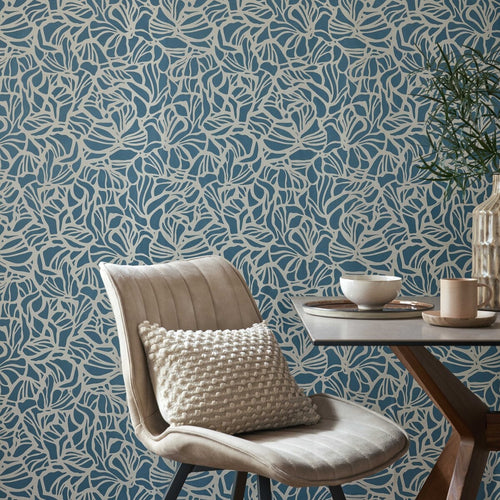 Purity Prussian Blue Luxury Patterned Wallpaper