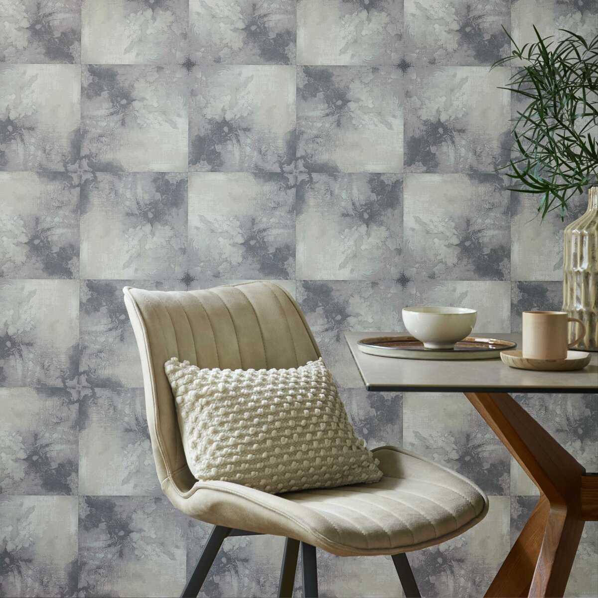 Crystalline Quartz Grey Luxury Tile Wallpaper