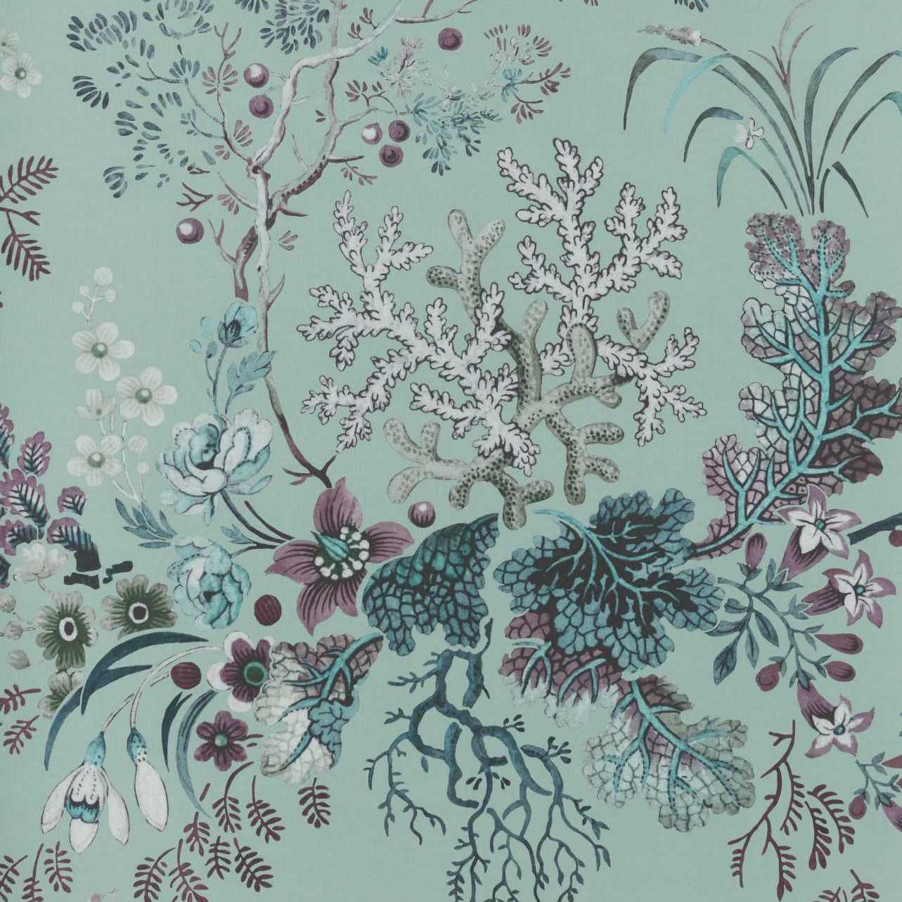V&A Kilburn's Coral - Mist Green Wallpaper