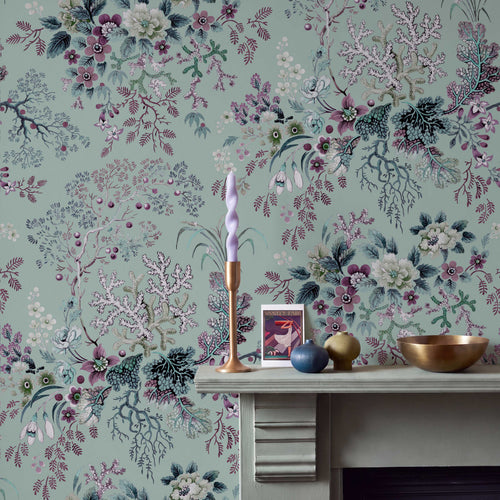 V&A Kilburn's Coral - Mist Green Wallpaper
