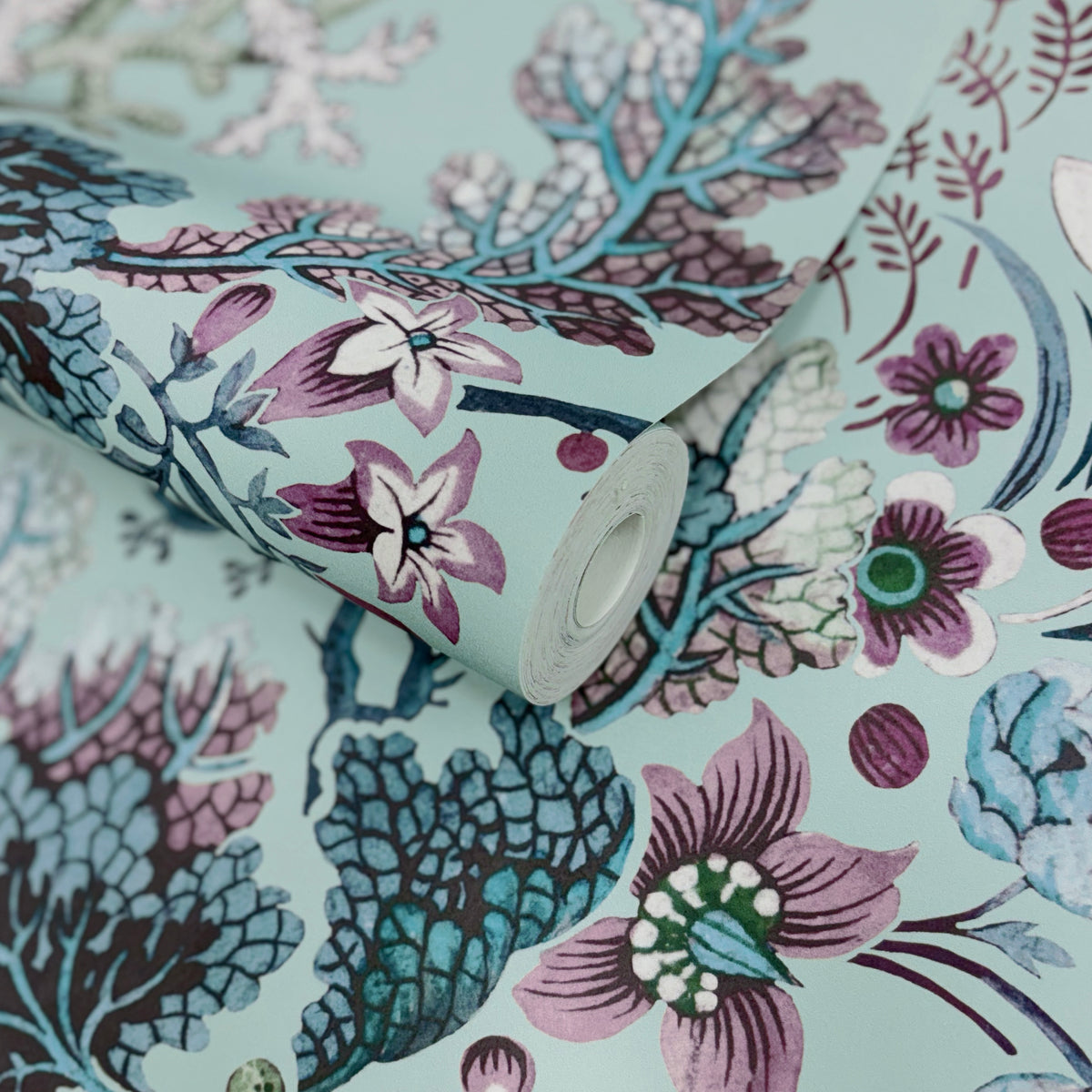 V&A Kilburn's Coral - Mist Green Wallpaper